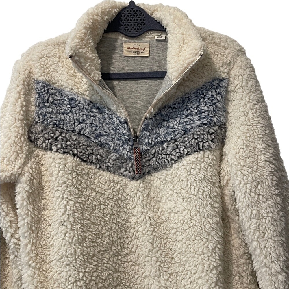 Weatherproof Lined Cozy Cream Sherpa‎ Fleece Jacket 1/4 Zip Small